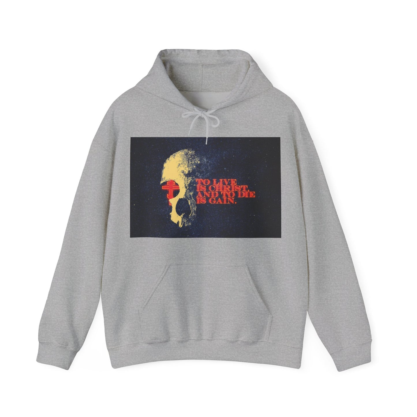 To Live is Christ and to Die is Gain | Phil 1:21 | Retro Texture | Glowing Letters and Cross with Skull | Orthodox Christian Hoodie