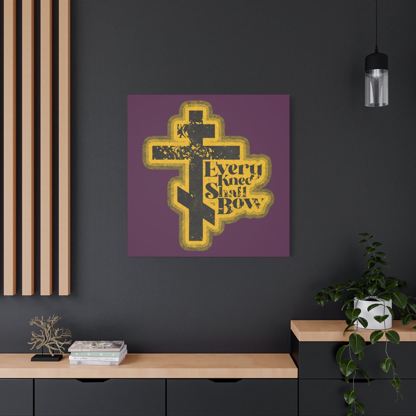 Every Knee Shall Bow | 70s Distressed Halftone Comic Book Aesthetic | Philippians 2:10-11 | Isaiah 45:23 | Christian Wall Art
