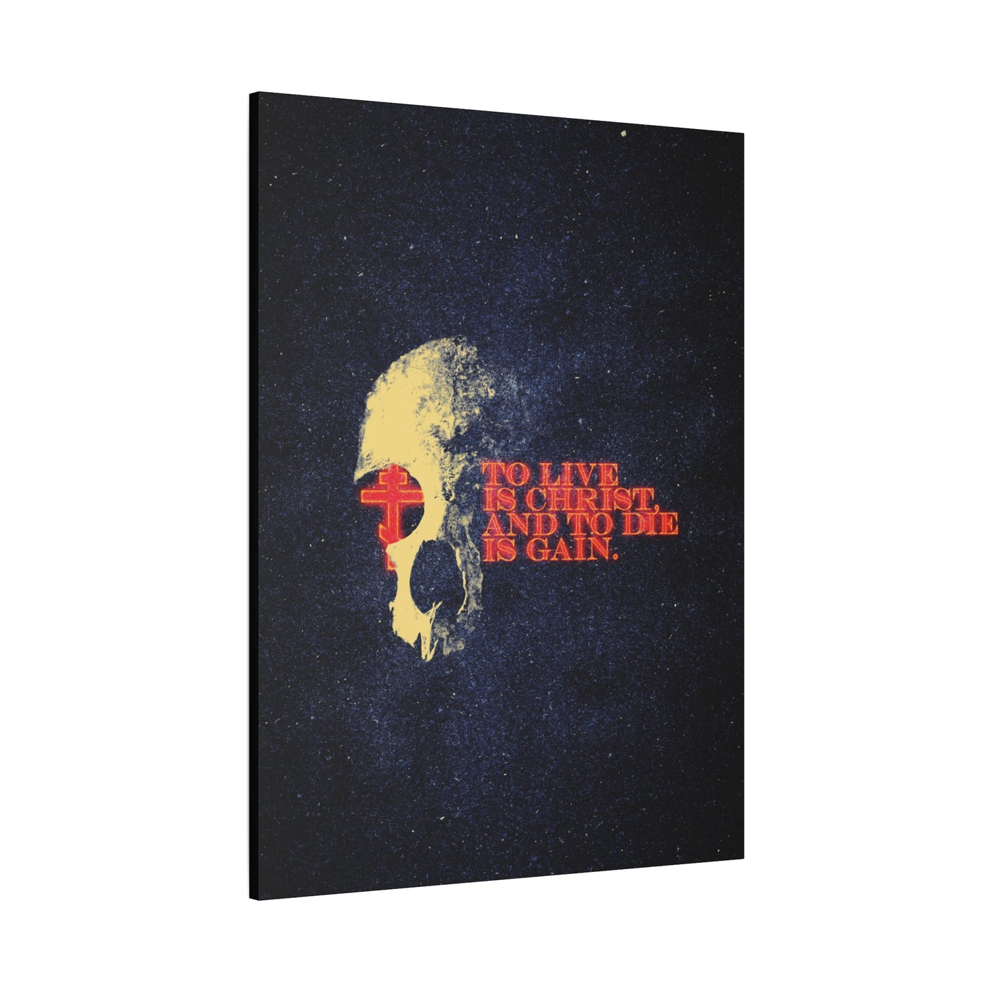 To Live is Christ and to Die is Gain | Phil 1:21 | Retro Texture | Glowing Letters and Cross with Skull | Orthodox Christian Canvas Art