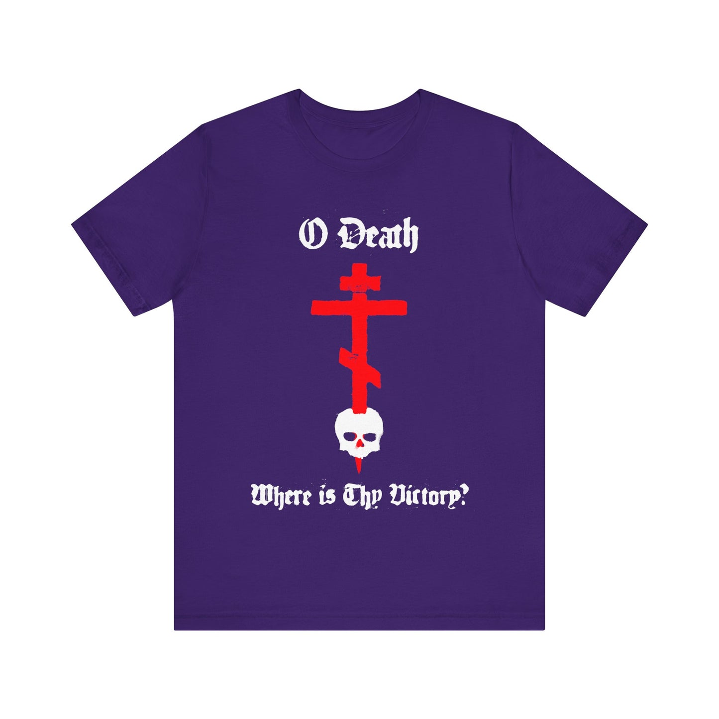 O Death Where is Thy Victory? 1 Cor 15:55 | Cross Stabbing Skull | Spraypaint Aesthetic | Orthodox Christian Cotton T-Shirt