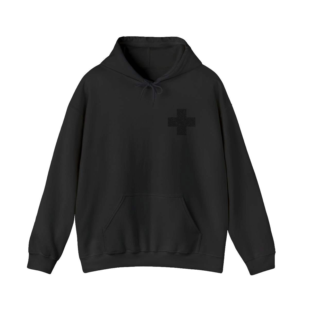 Black on Black Embroidered Minimalist Black Cross | Subtle Simple Design | by his wounds you have been healed | Christian Unisex Hoodie