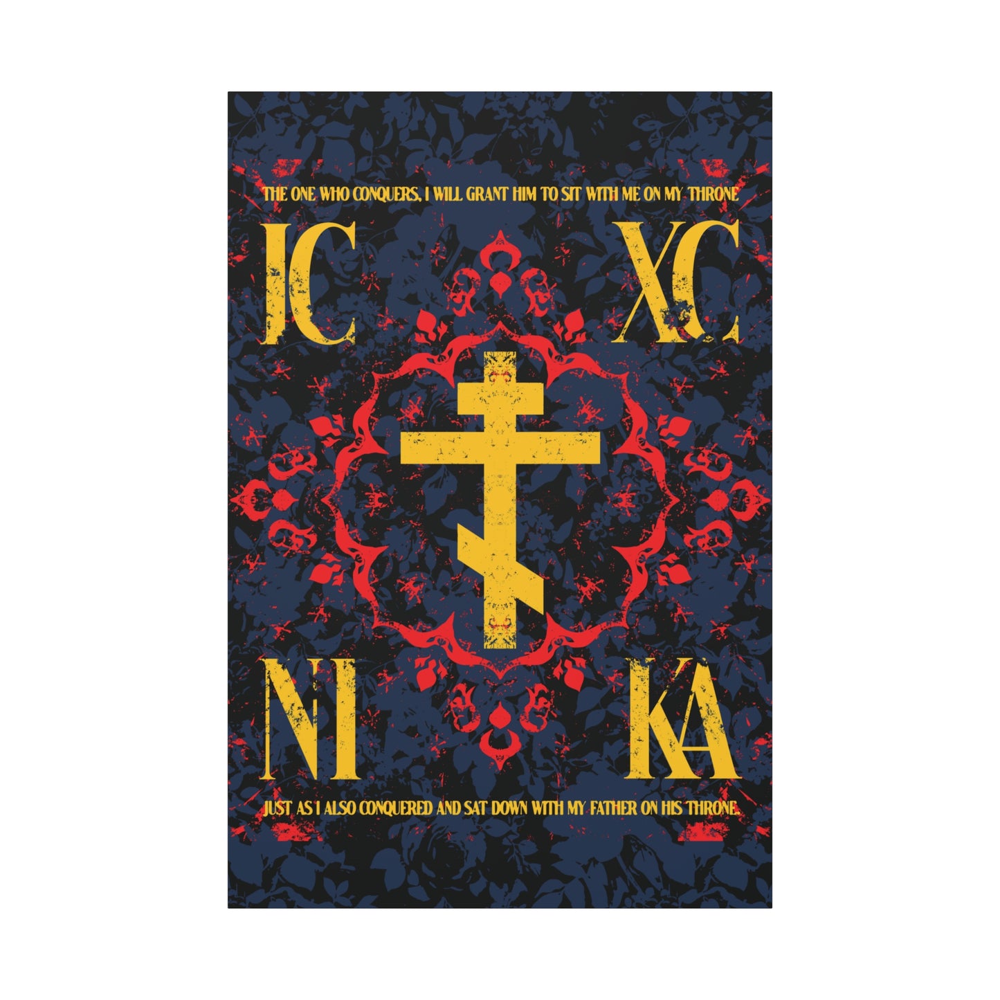 IC XC NIKA Orthodox Cross | Medieval Floral Design | The One Who Conquers (Revelation 3:21) | Orthodox Christian Canvas Art