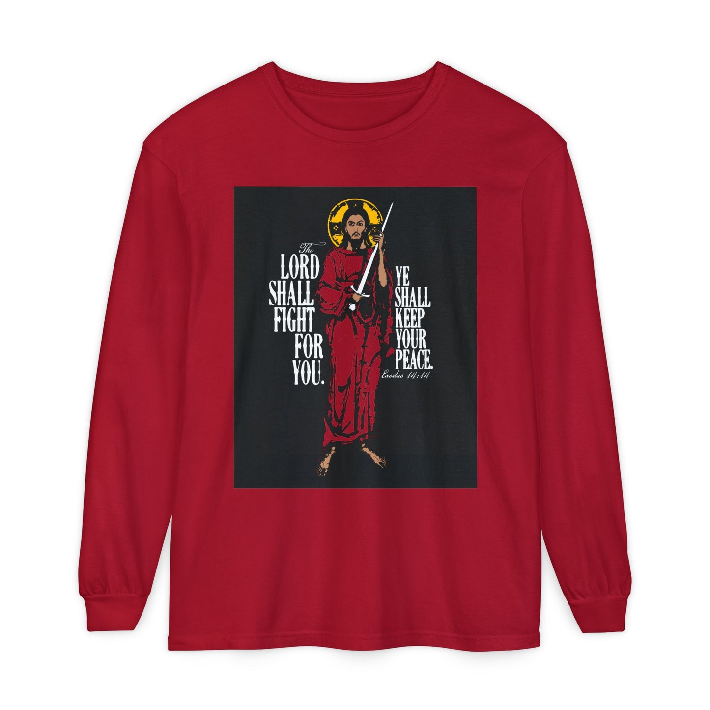 The Lord Shall Fight For You (Exodus 14:14) | Jesus Christ with Sword IconoGraphic | Orthodox Christian Long Sleeve Shirt