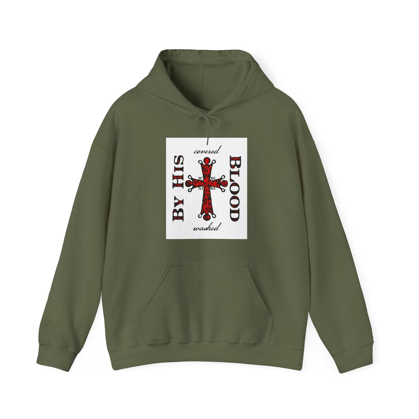 Washed/Covered By His Blood (1 John 1:7) | ICXC NIKA Ornate Red Orthodox Cross | Orthodox Christian Hoodie / Hooded Sweatshirt
