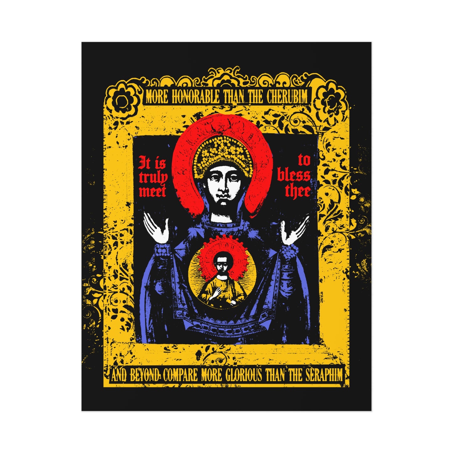It is Truly Meet To Bless Thee Iconographic | Axion Estin Hymn to the Mother of God Theotokos | Orthodox Christian Art Poster