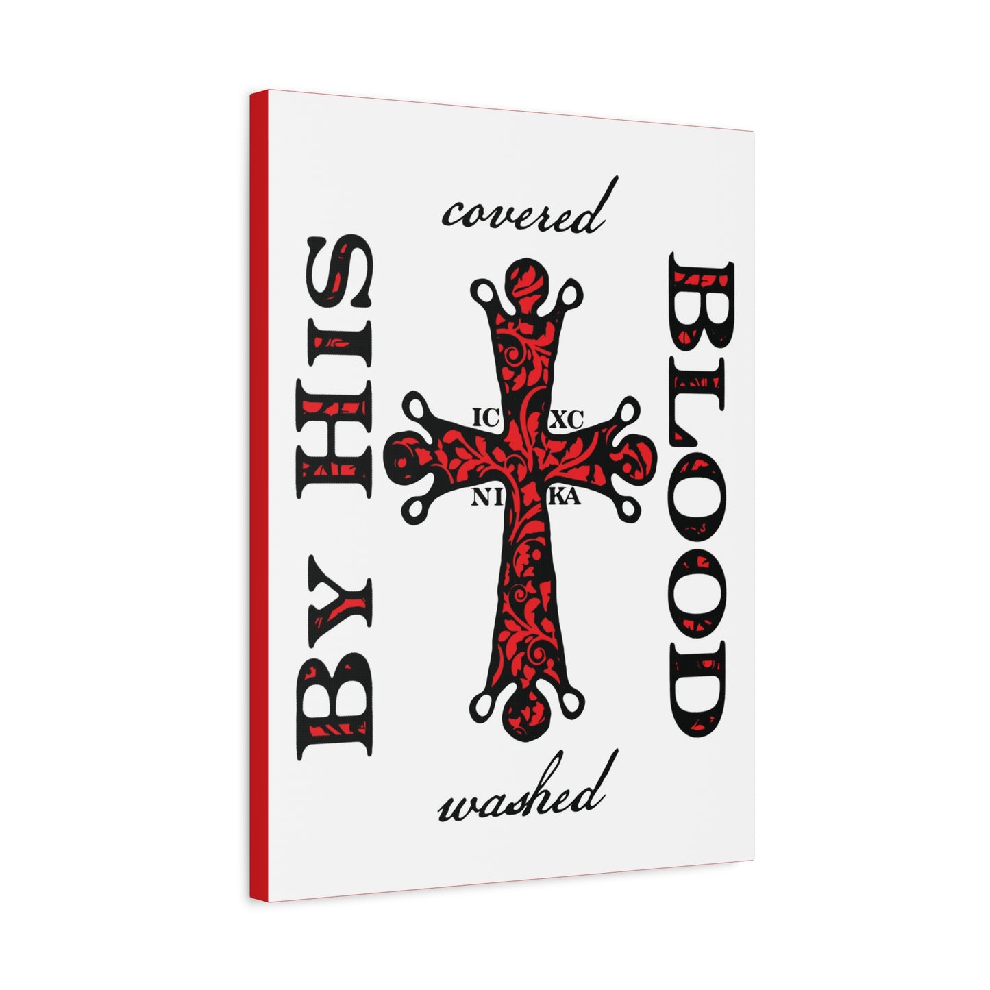 Washed/Covered By His Blood (1 John 1:7) | ICXC NIKA Ornate Red Orthodox Cross | Orthodox Christian Canvas Art