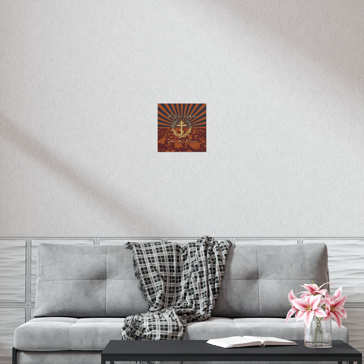 The Gates of Hades Shall Not Prevail | Cross with Wreath & Crown of Thorns | Skulls and Rays | Orthodox Christian Art Poster