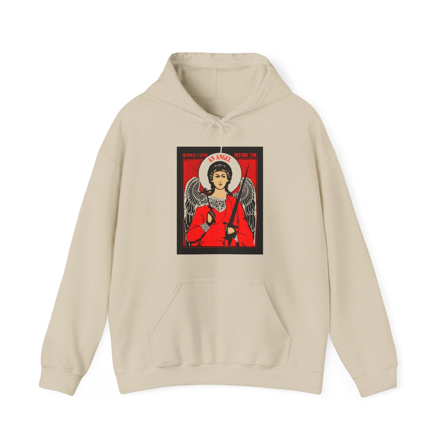 Behold I Send an Angel Before You (Ex 23:20) | Guardian Angel With Cross & Sword IconoGraphic | Orthodox Christian Hoodie
