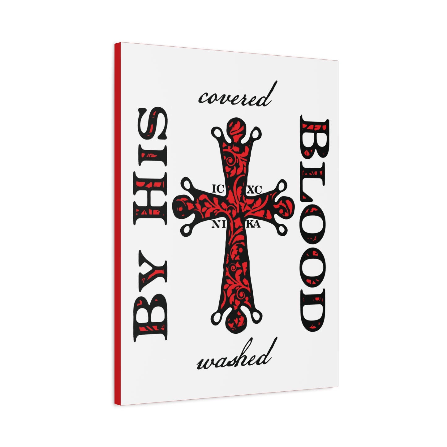 Washed/Covered By His Blood (1 John 1:7) | ICXC NIKA Ornate Red Orthodox Cross | Orthodox Christian Canvas Art