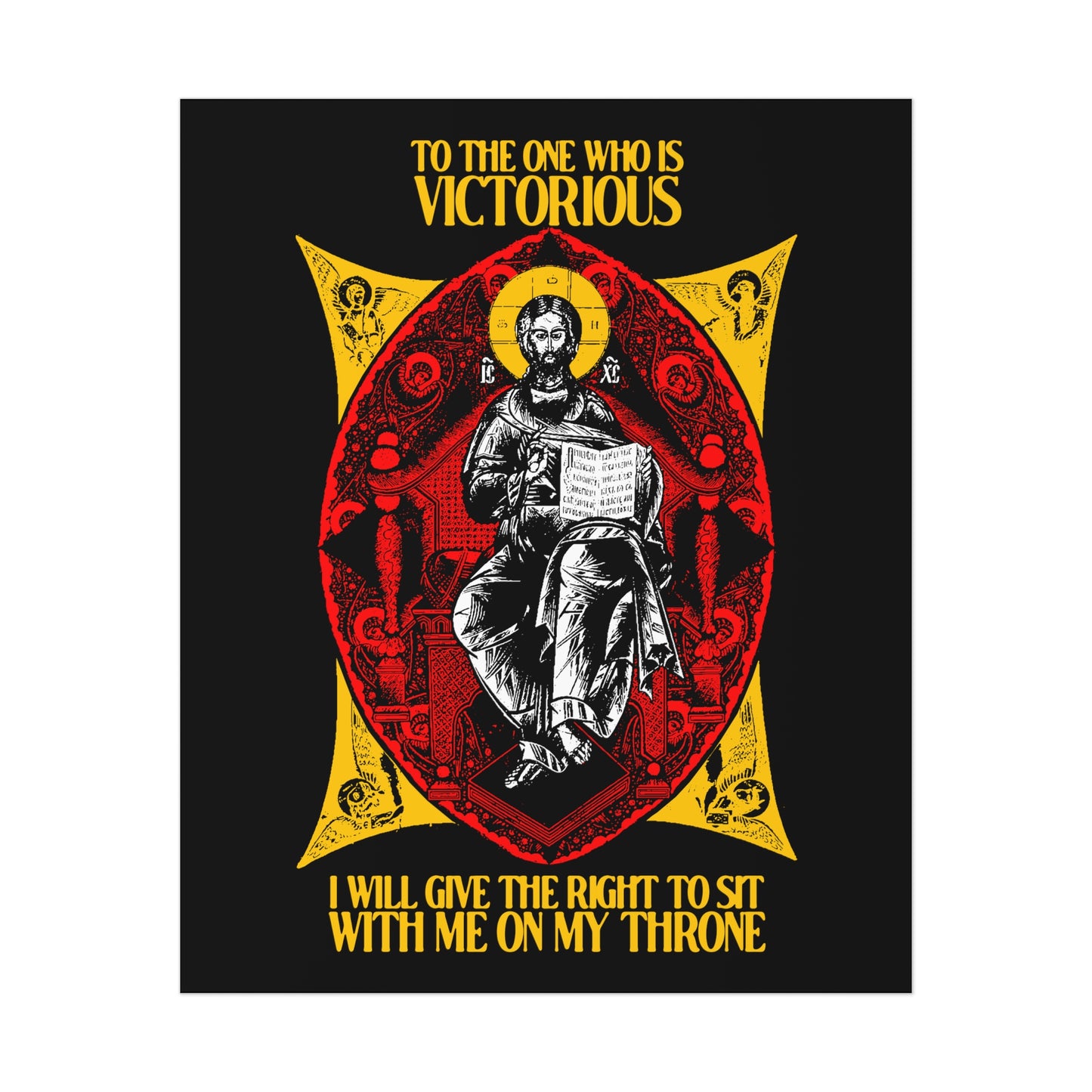 Christ Enthroned IconoGraphic (To the One Who Is Victorious) No. 1 | Orthodox Christian Art Poster