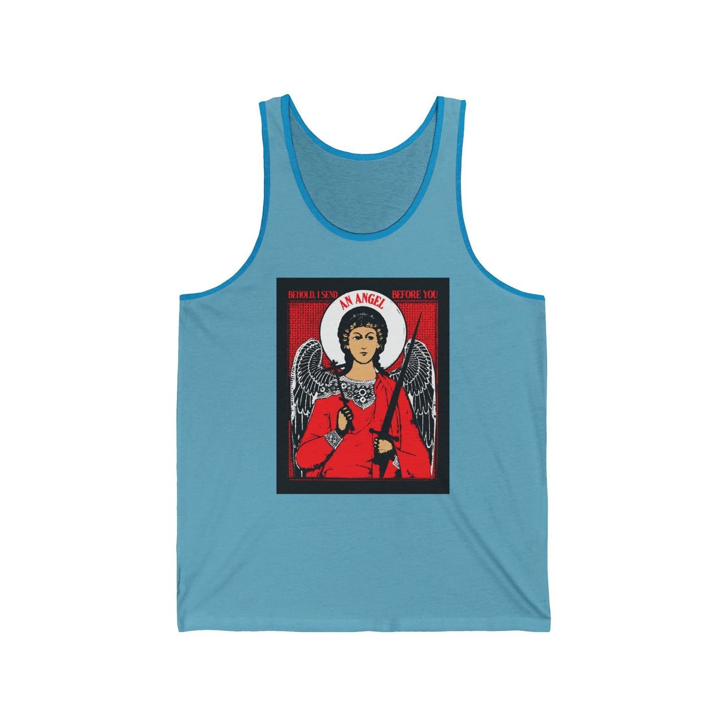 Behold, I Send an Angel Before You (Exodus 23:20) | Guardian Angel With Cross and Sword IconoGraphic | Orthodox Christian Jersey Tank Top / Sleeveless Shirt