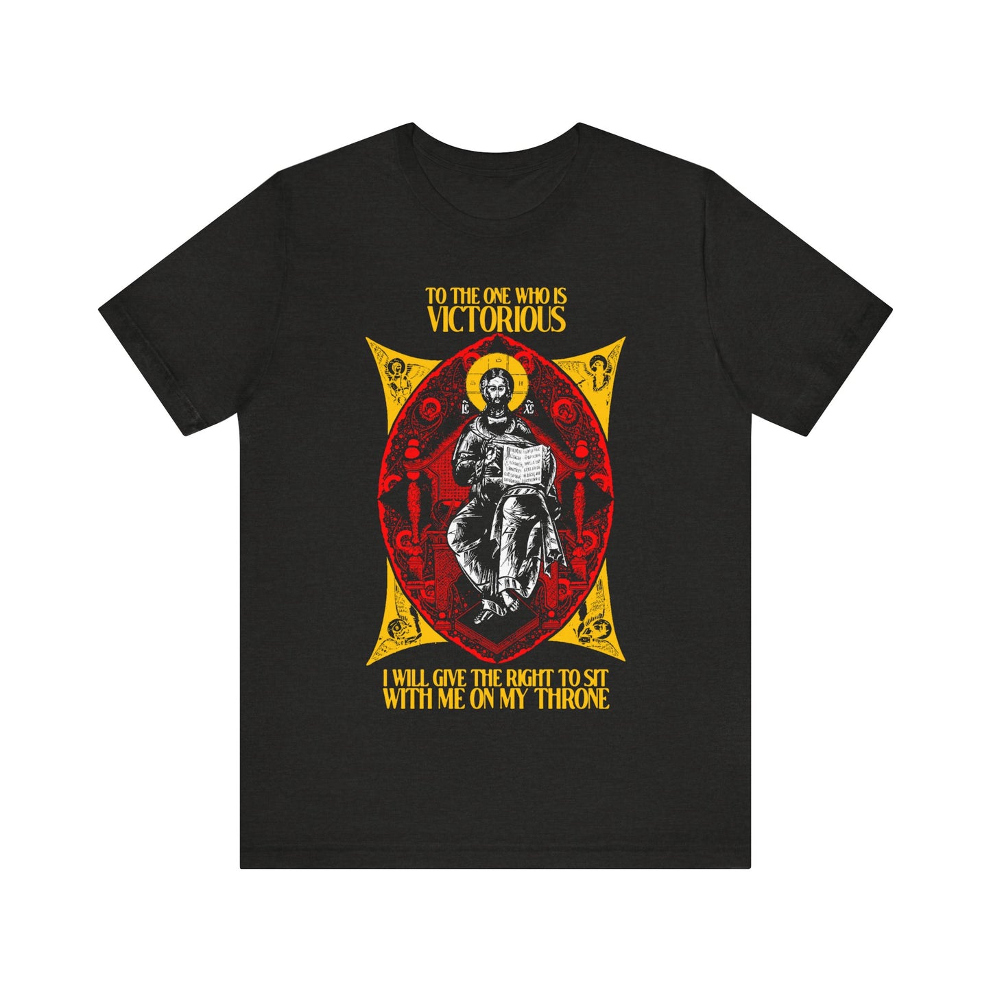 Christ Enthroned IconoGraphic (To the One Who Is Victorious) No. 1 | Orthodox Christian T-Shirt