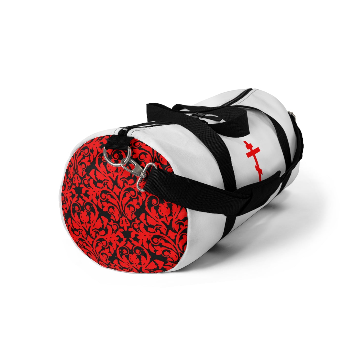 NIKA Red Orthodox Cross | White Bag | NIKE Logo Mashup | Minimalist Corporate Sports Logo Aesthetic | Orthodox Christian Gym Duffel Bag