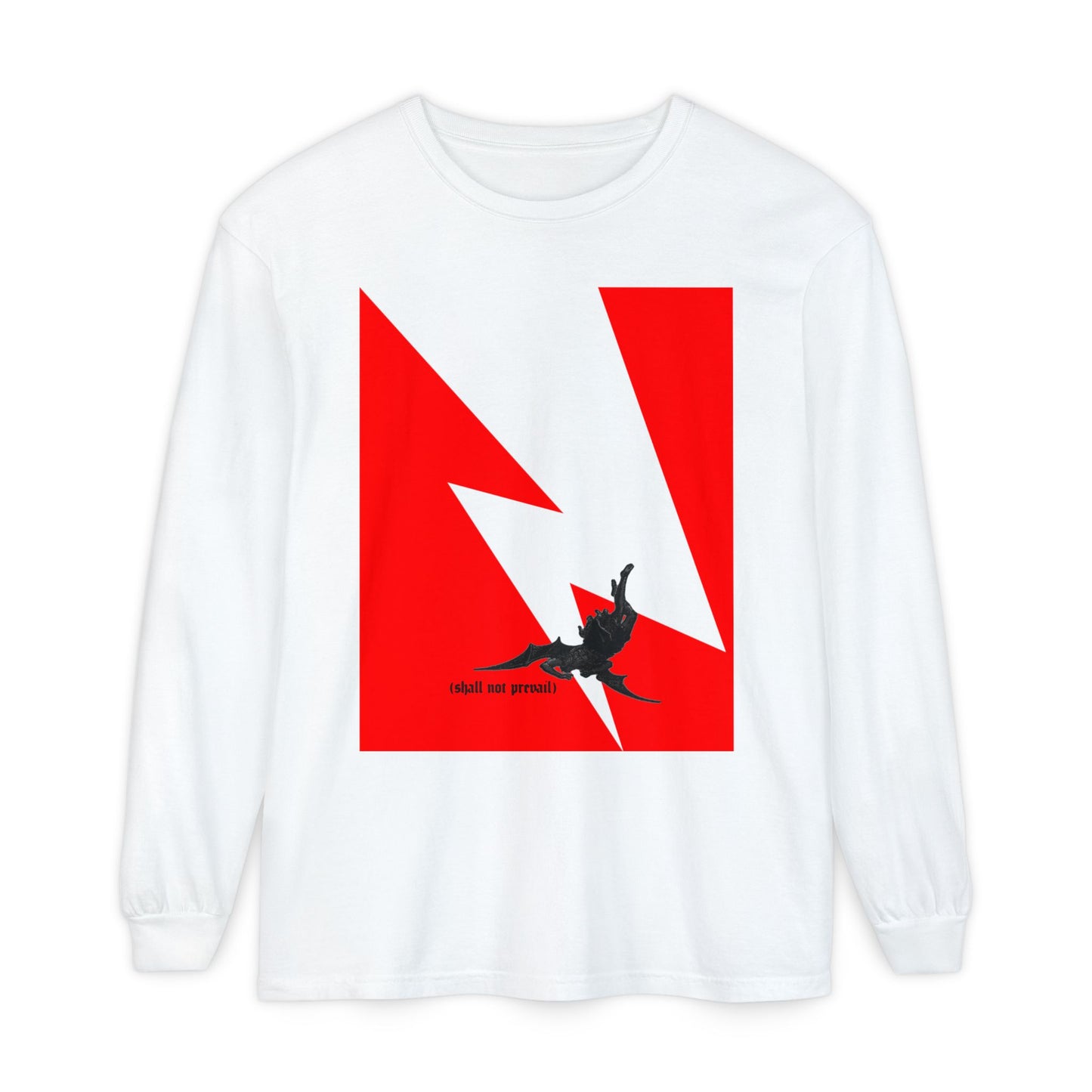 Shall Not Prevail | Satan Fell from Heaven Like Lightning (Luke 10:18) | Minimalist Design | Orthodox Christian Long Sleeve Shirt