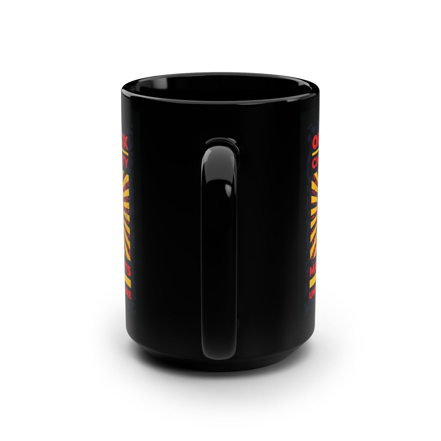 Orthodox Christianity: Martial Arts for Unseen Warfare | NIKA Jesus Fist on Colorful Sunburst Design | Orthodox Christian Black Mug