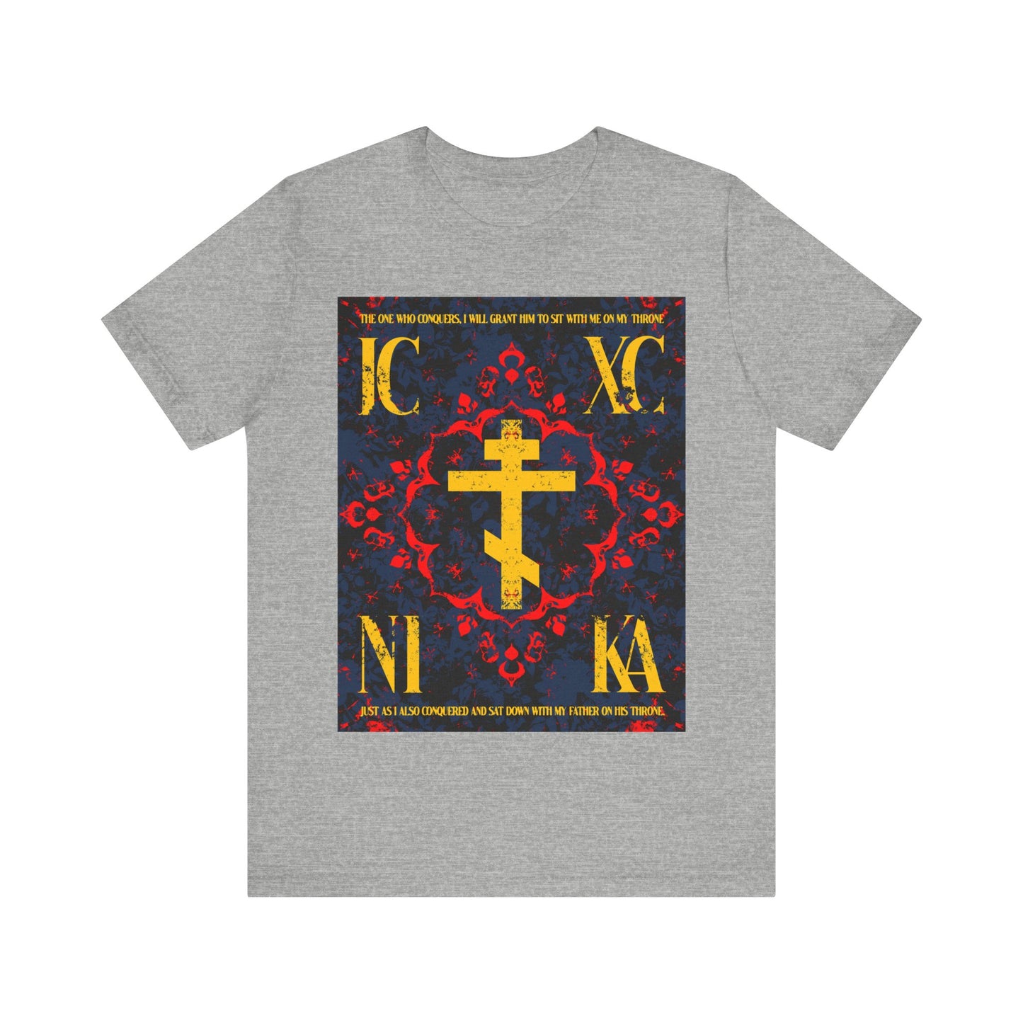 IC XC NIKA Orthodox Cross | Medieval Floral Design | The One Who Conquers (Revelation 3:21) | Orthodox Christian T-Shirt