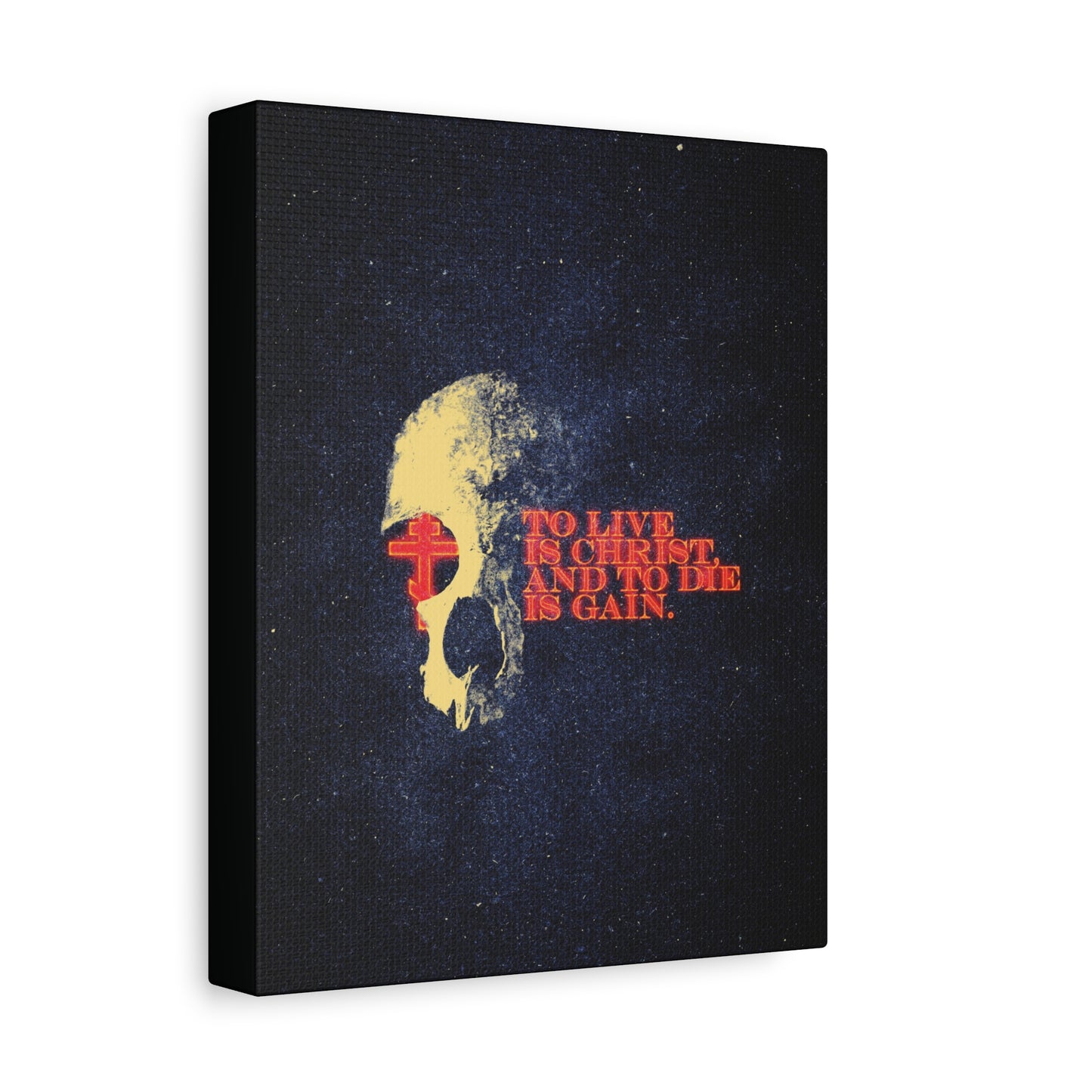 To Live is Christ and to Die is Gain | Phil 1:21 | Retro Texture | Glowing Letters and Cross with Skull | Orthodox Christian Canvas Art