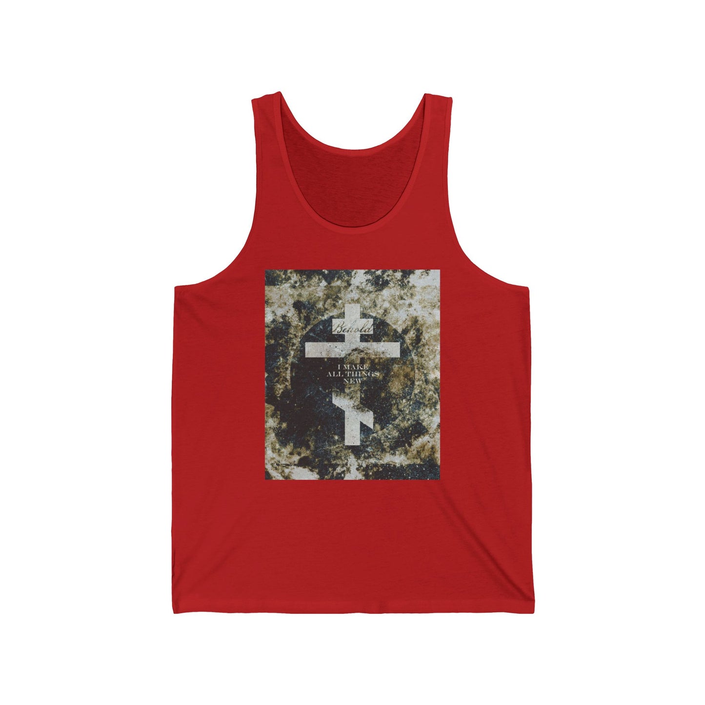 Behold, I Make All Things New | Revelation 21:5 | Cosmic Textured Orthodox Cross | Parousia | Orthodox Christian Jersey Tank Top