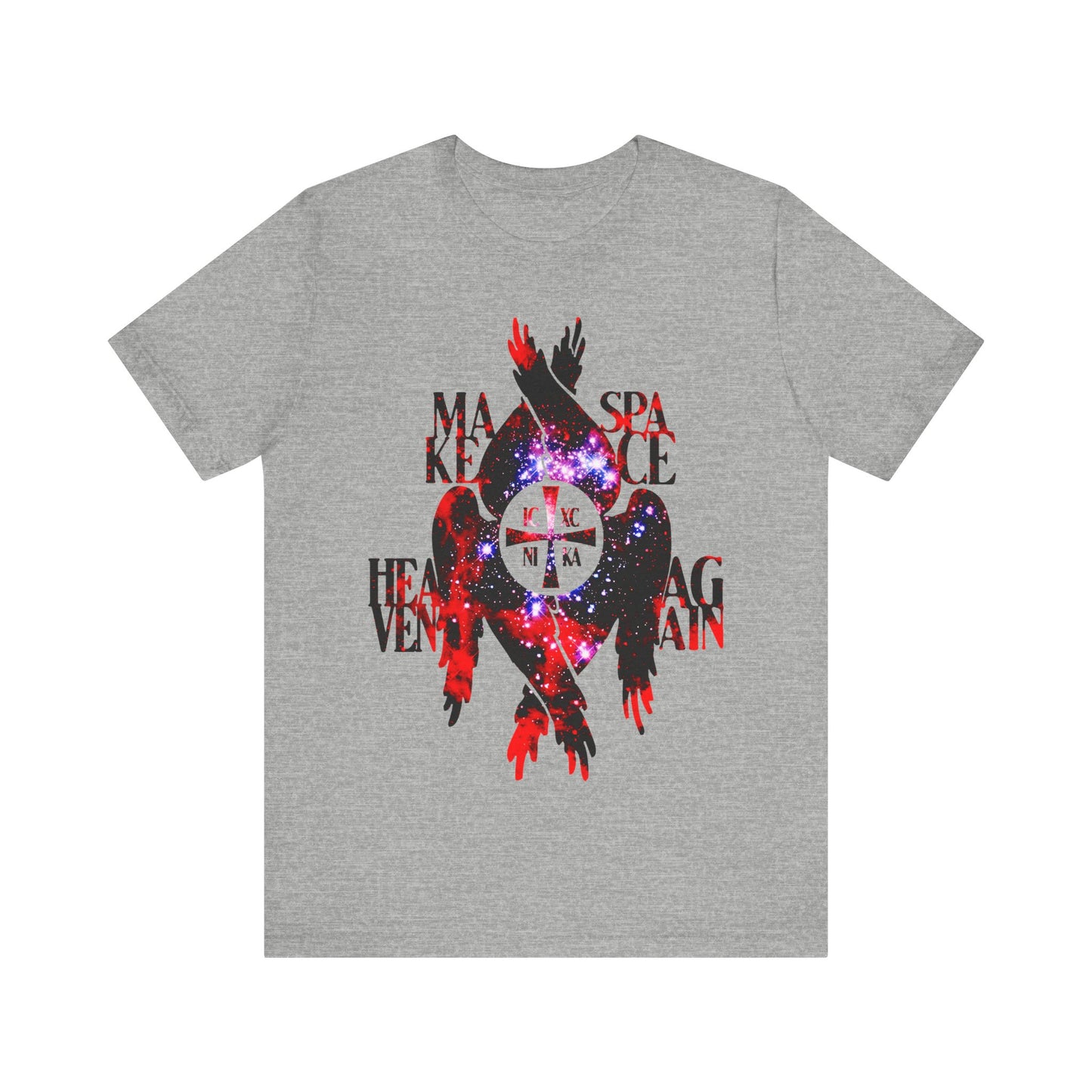 Make Space Heaven Again | Cosmic Textured ICXC NIKA Cross | Seraphim Wings | Orthodox Christian T-Shirt