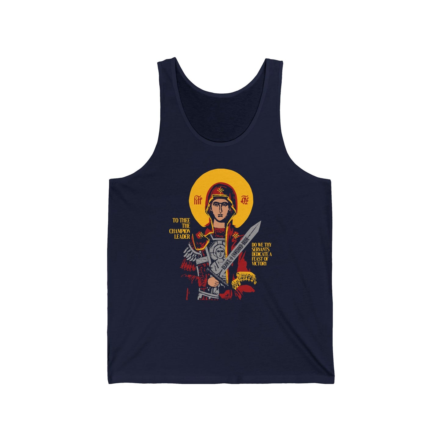 To Thee the Champion Leader | Mother of God | Theotokos with Sword IconoGraphic | Orthodox Christian Jersey Tank Top / Sleeveless Shirt