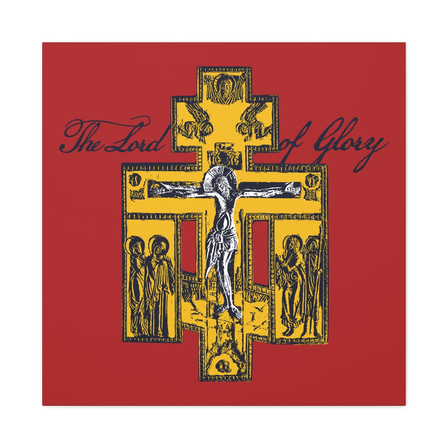 The Lord of Glory | Russian Golgotha Crucifix IconoGraphic (Red BG) | 1 Corinthians 2:8 | Orthodox Christian Canvas Art