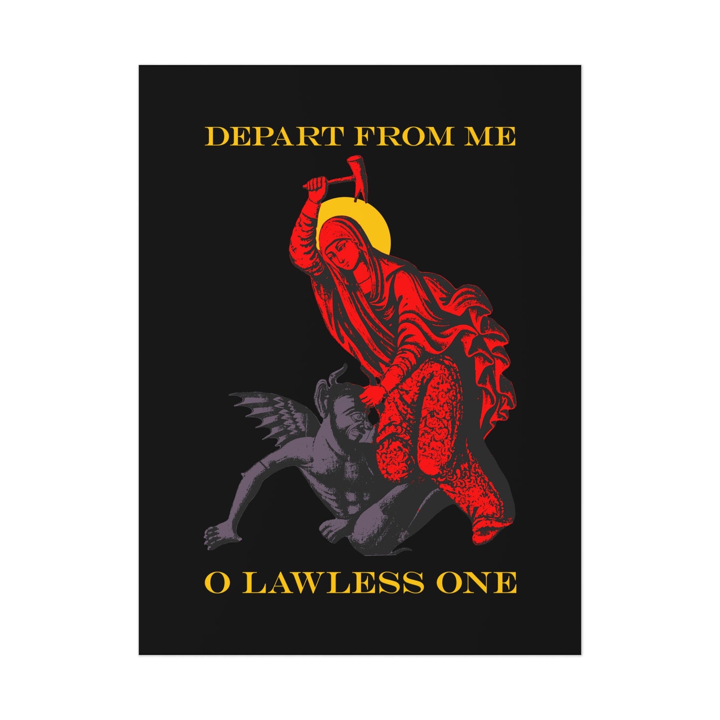 St Marina IconoGraphic (Depart from Me O Lawless One) | Saint Beating the Devil with a Hammer | Bestselling Orthodox Christian Art Poster