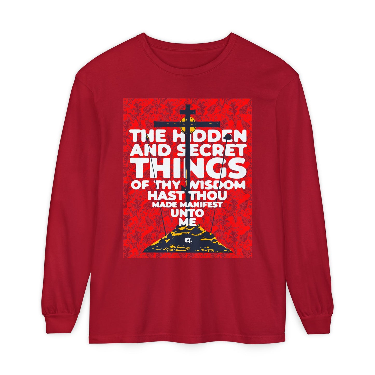 The Hidden and Secret Things of Thy Wisdom (Psalm 50/51) | Golgotha Cross | Skull of Adam | Orthodox Christian Long Sleeve Shirt