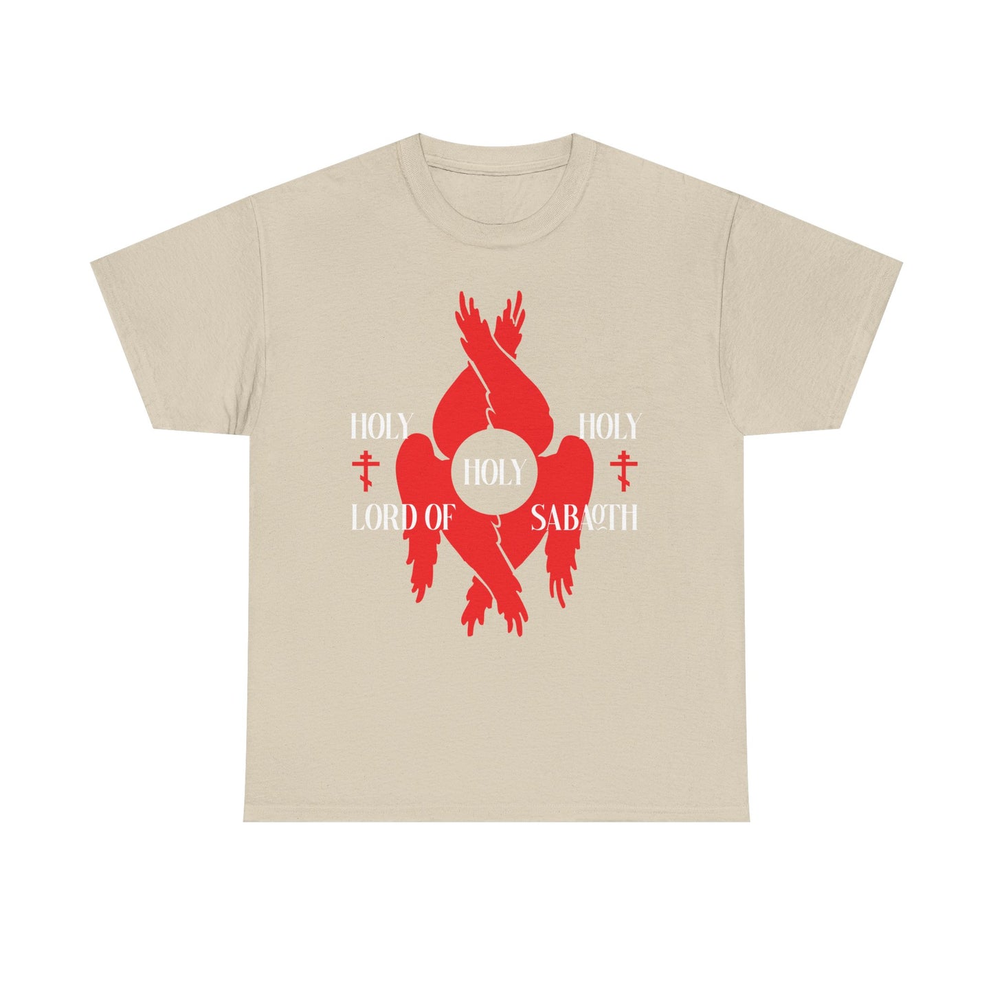 Holy Holy Holy Lord of Sabaoth Red Seraphim Wings Orthodox Crosses | Isaiah 6:3 | Divine Council | Midweight Cotton Orthodox Unisex Tee