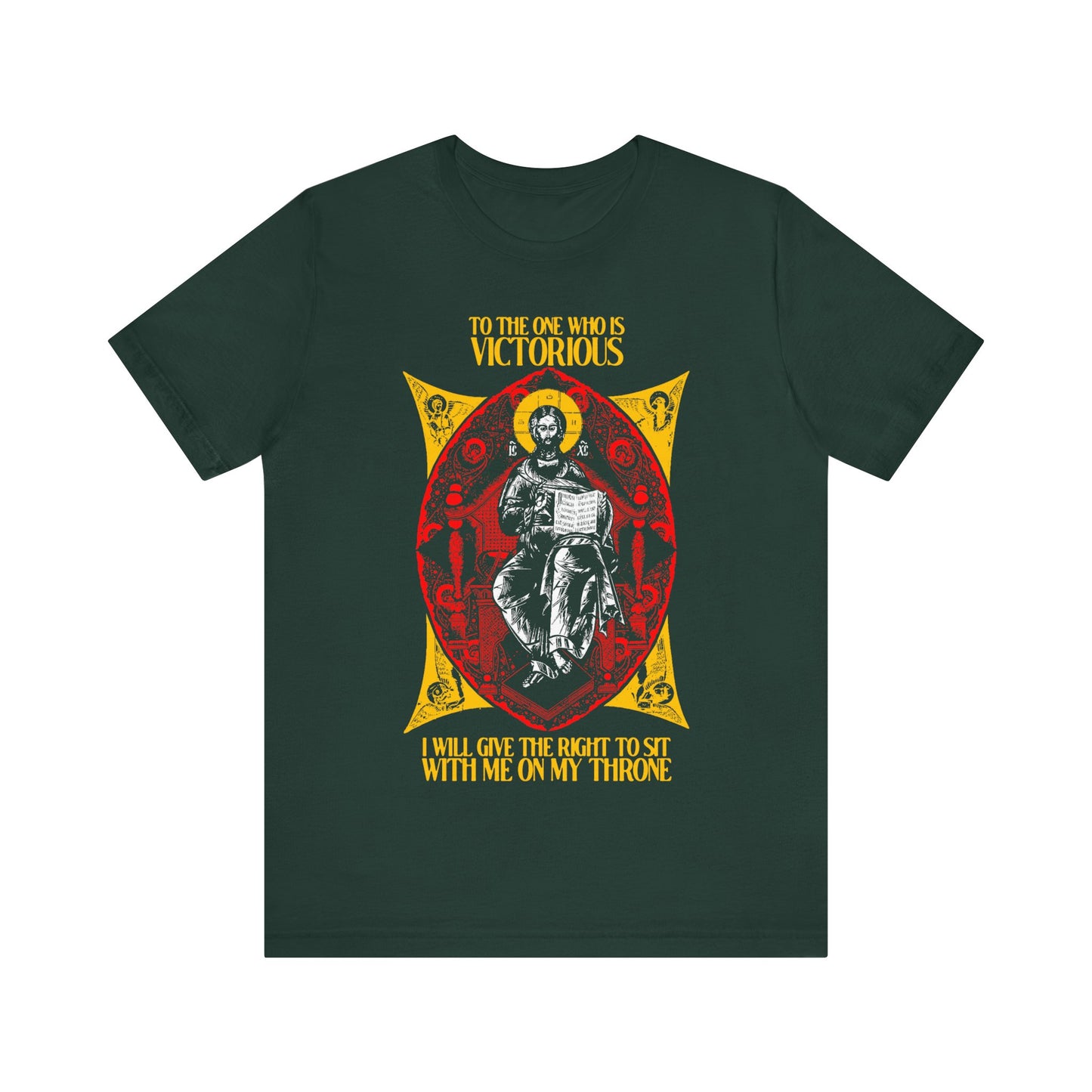 Christ Enthroned IconoGraphic (To the One Who Is Victorious) No. 1 | Orthodox Christian T-Shirt