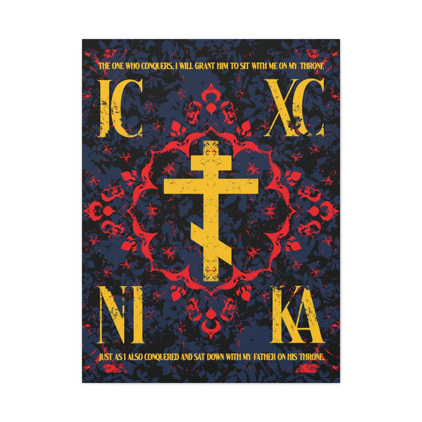 IC XC NIKA Orthodox Cross | Medieval Floral Design | The One Who Conquers (Revelation 3:21) | Orthodox Christian Canvas Art