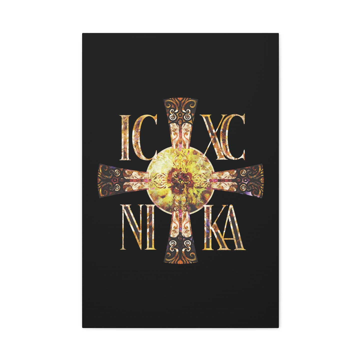 ICXC NIKA Celtic Style Equal Armed Cross | Bright Solar Texture | Orthodox Christian Canvas Art