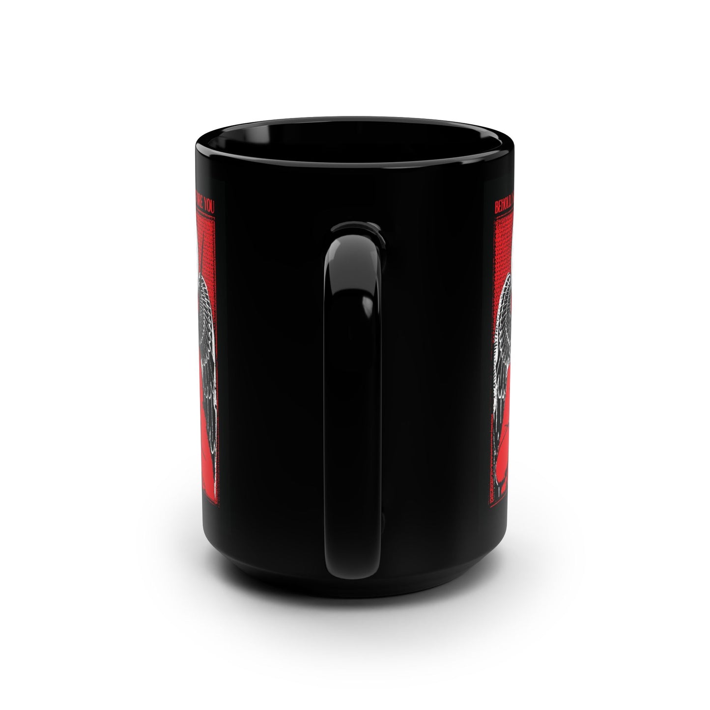 Behold I Send an Angel Before You (Ex 23:20) | Guardian Angel With Cross & Sword IconoGraphic | Orthodox Christian Black Mug
