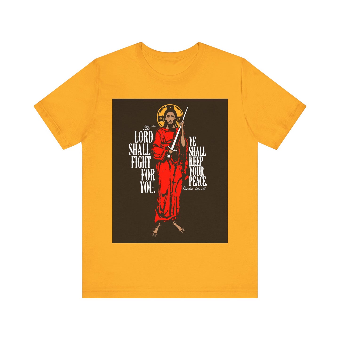 The Lord Shall Fight For You (Exodus 14:14) | Jesus Christ with Sword IconoGraphic | Orthodox Christian Cotton T-Shirt