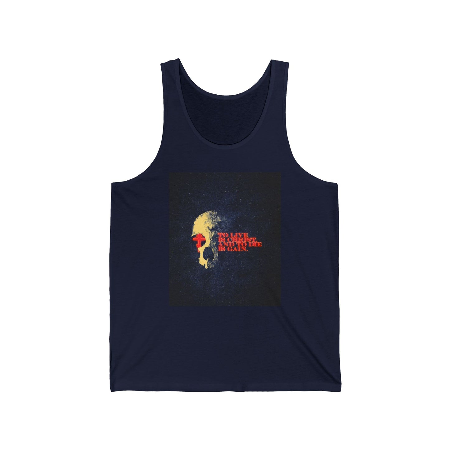 To Live is Christ and to Die is Gain | Phil 1:21 | Retro Texture | Glowing Letters and Cross with Skull | Orthodox Christian Jersey Tank Top