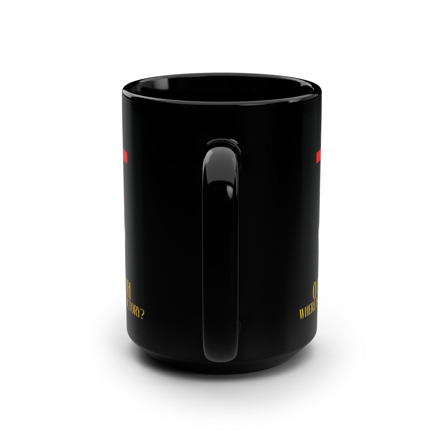 O Death Where is Thy Victory? (1 Corinthians 15:55) | Cross Stabbing Skull | Yellow Text | Orthodox Christian 15oz Black Mug