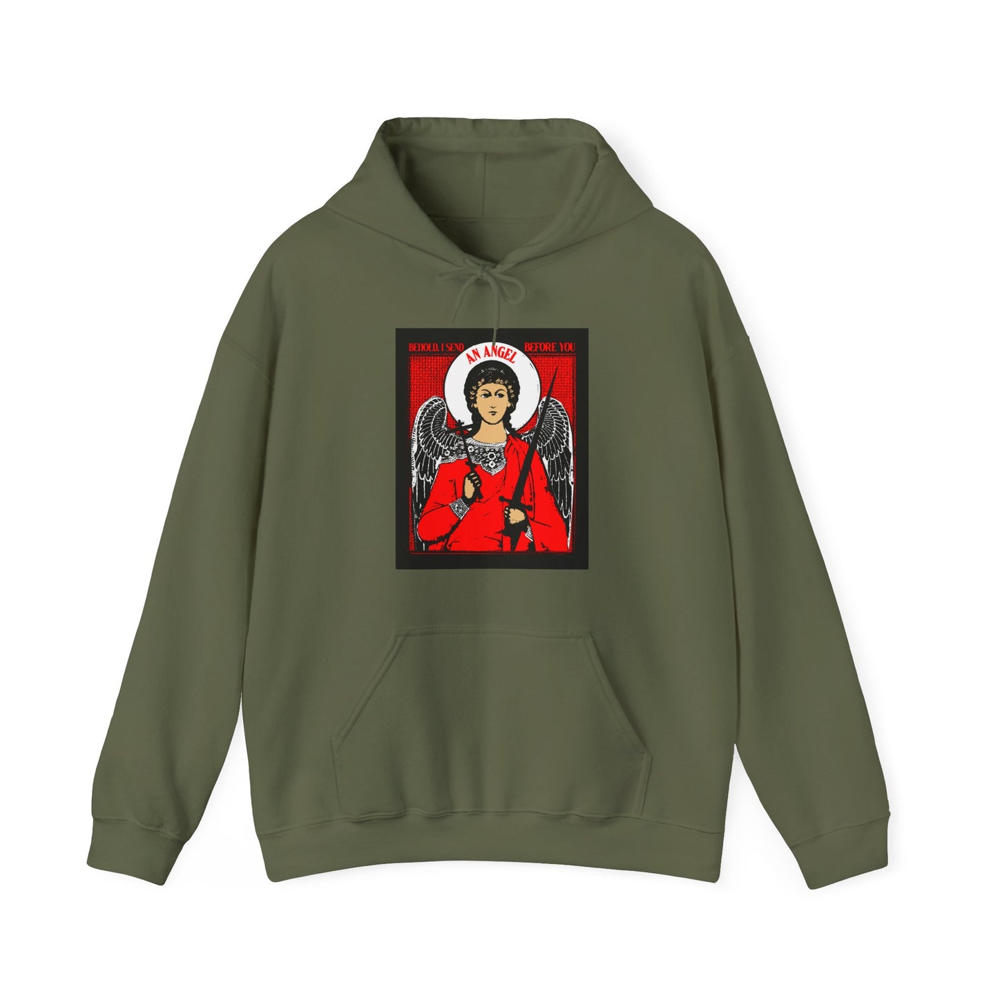 Behold I Send an Angel Before You (Ex 23:20) | Guardian Angel With Cross & Sword IconoGraphic | Orthodox Christian Hoodie