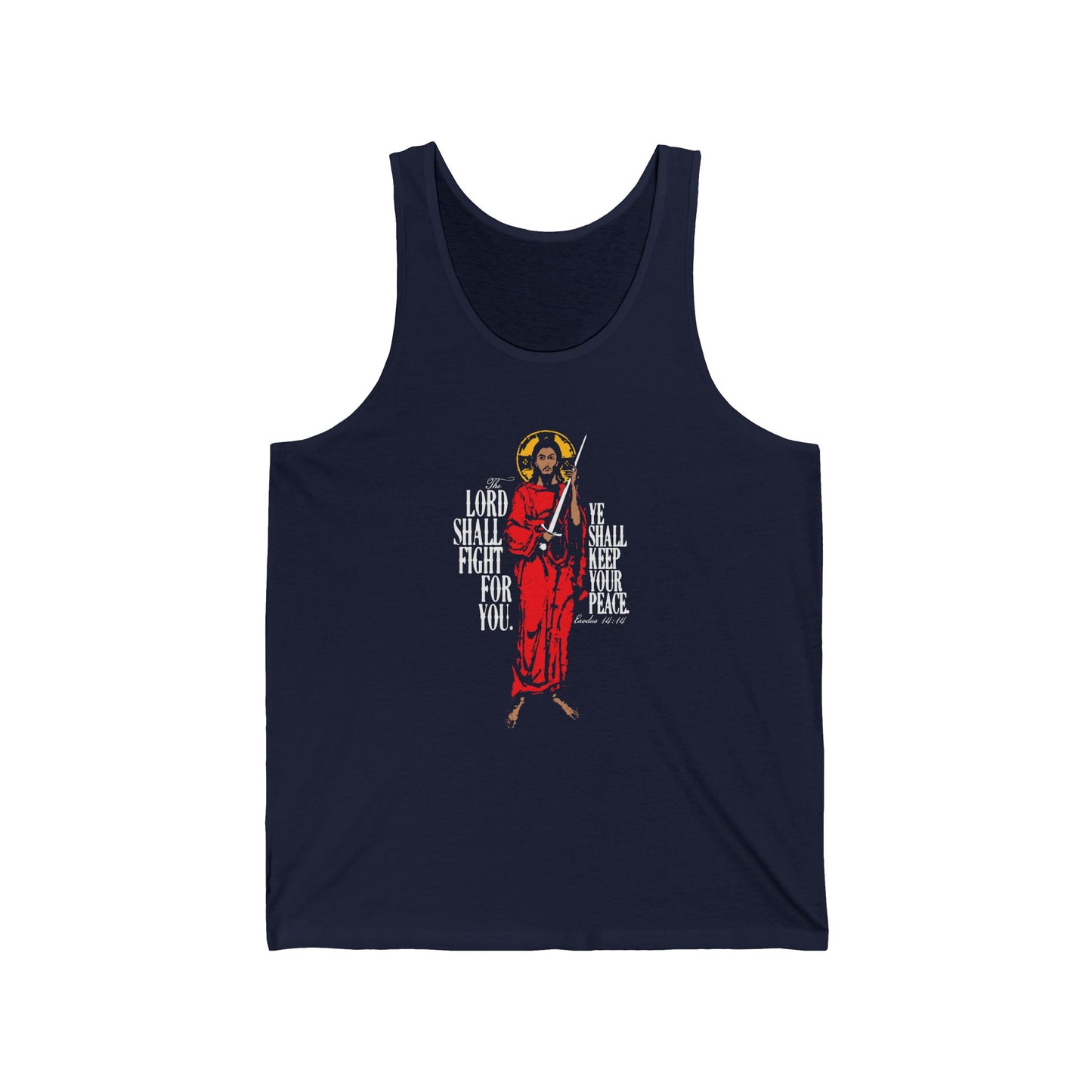 The Lord Shall Fight For You (Exodus 14:14) | Jesus Christ with Sword IconoGraphic | Orthodox Christian Jersey Tank Top