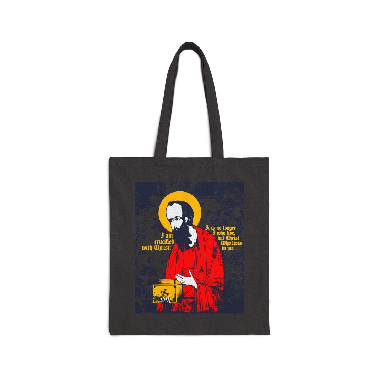 St Paul Holding Gospel Iconographic | I am crucified with Christ (Galatians 2:20) | Orthodox Christian Tote Bag