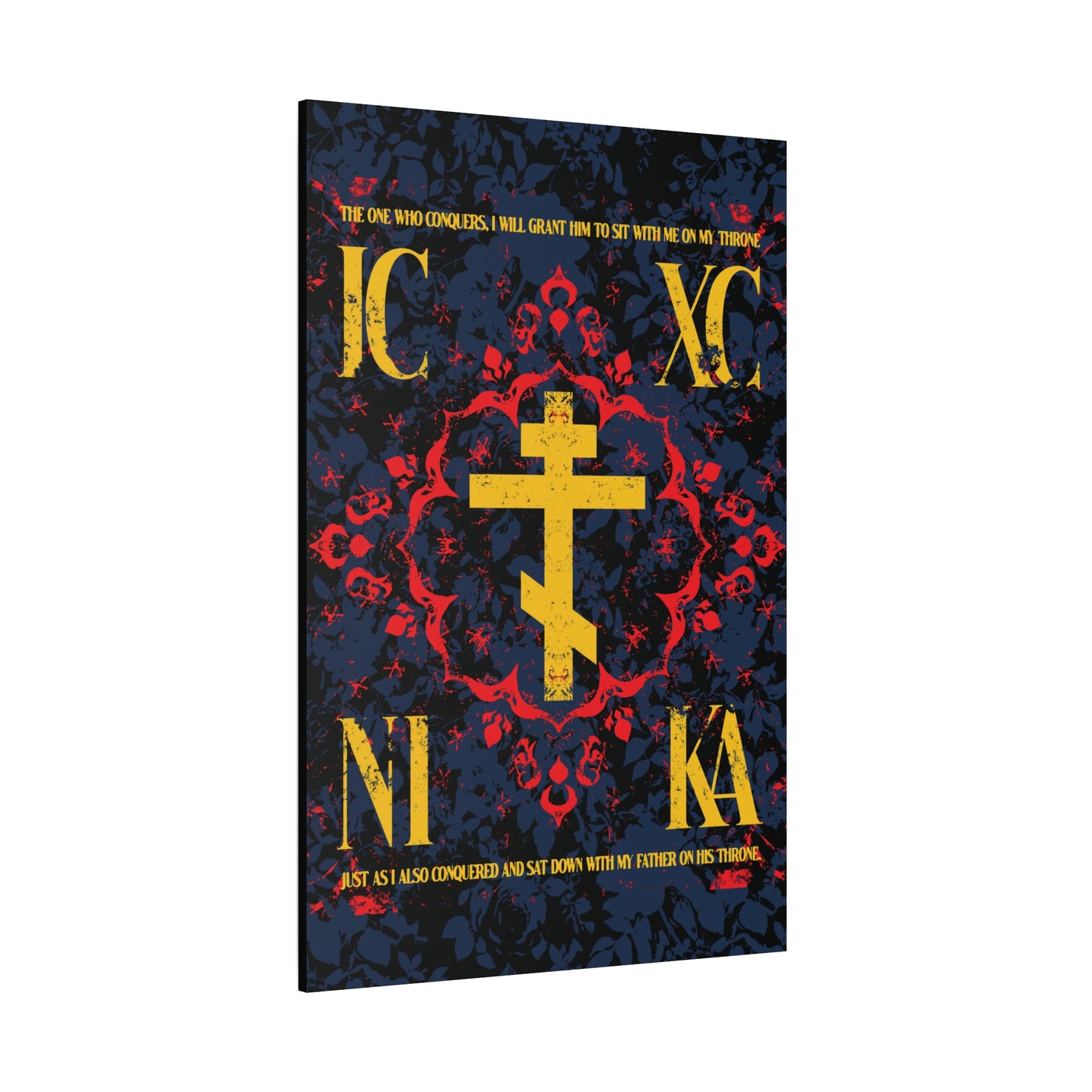IC XC NIKA Orthodox Cross | Medieval Floral Design | The One Who Conquers (Revelation 3:21) | Orthodox Christian Canvas Art