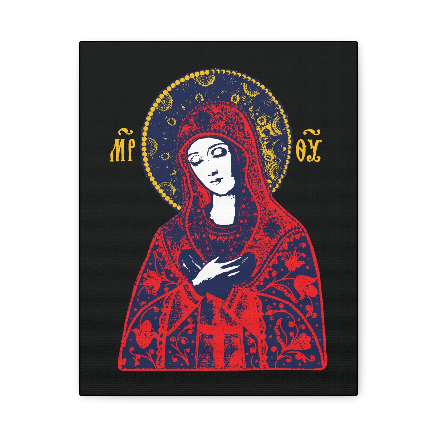 Joy of All Joys Tenderness Theotokos Iconographic Based on Traditional Orthodox Iconography | Red Design | Orthodox Christian Canvas Art
