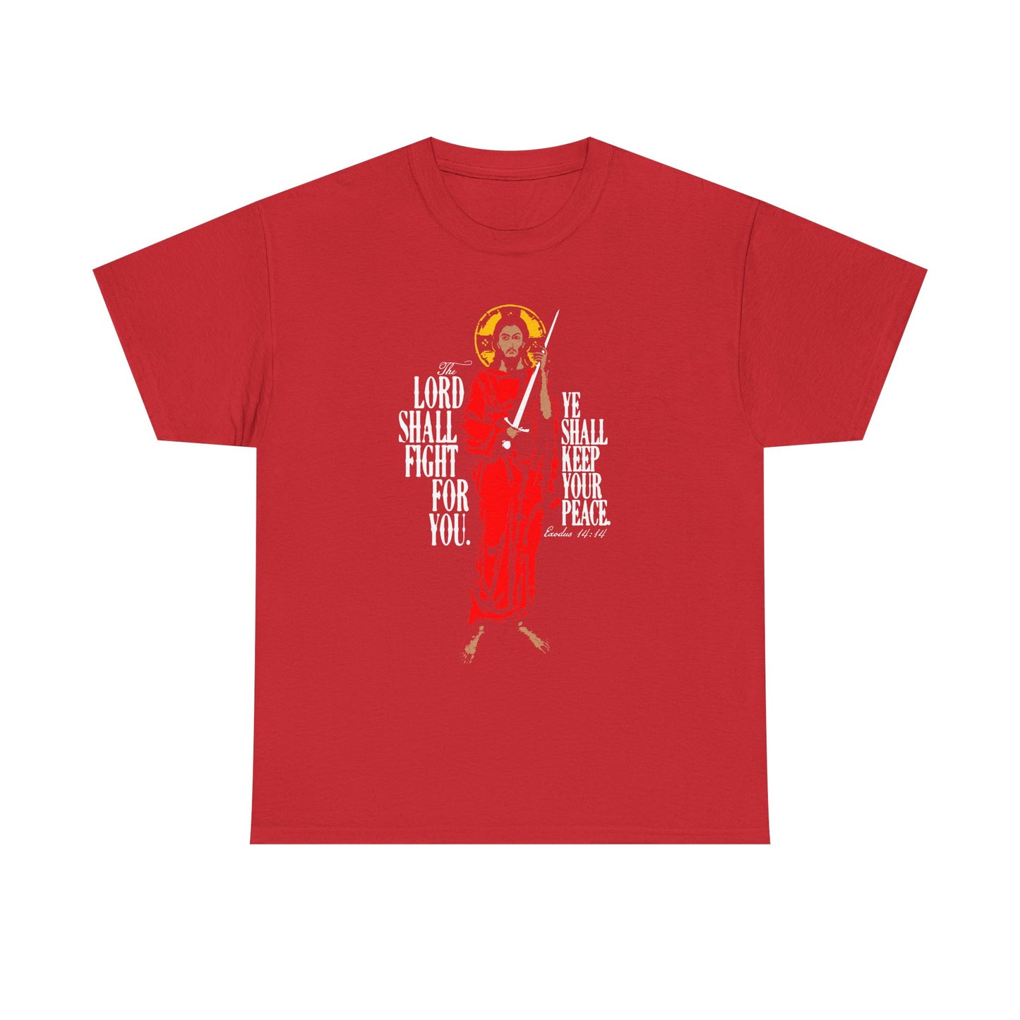 The Lord Shall Fight For You (Exodus 14:14) | Jesus Christ with Sword IconoGraphic | Orthodox Midweight Cotton Unisex Tee