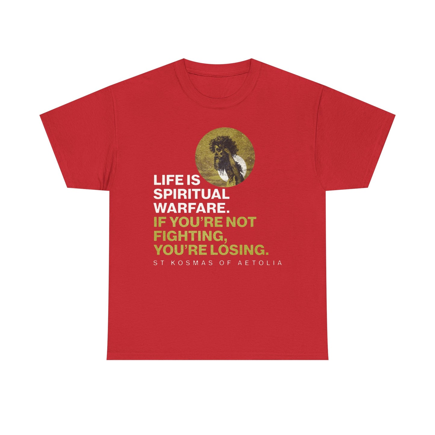 Life is Spiritual Warfare | St Kosmas of Aetolia | Gustave Dore | David & Goliath | Unseen Warfare | Orthodox Midweight Cotton Unisex Tee