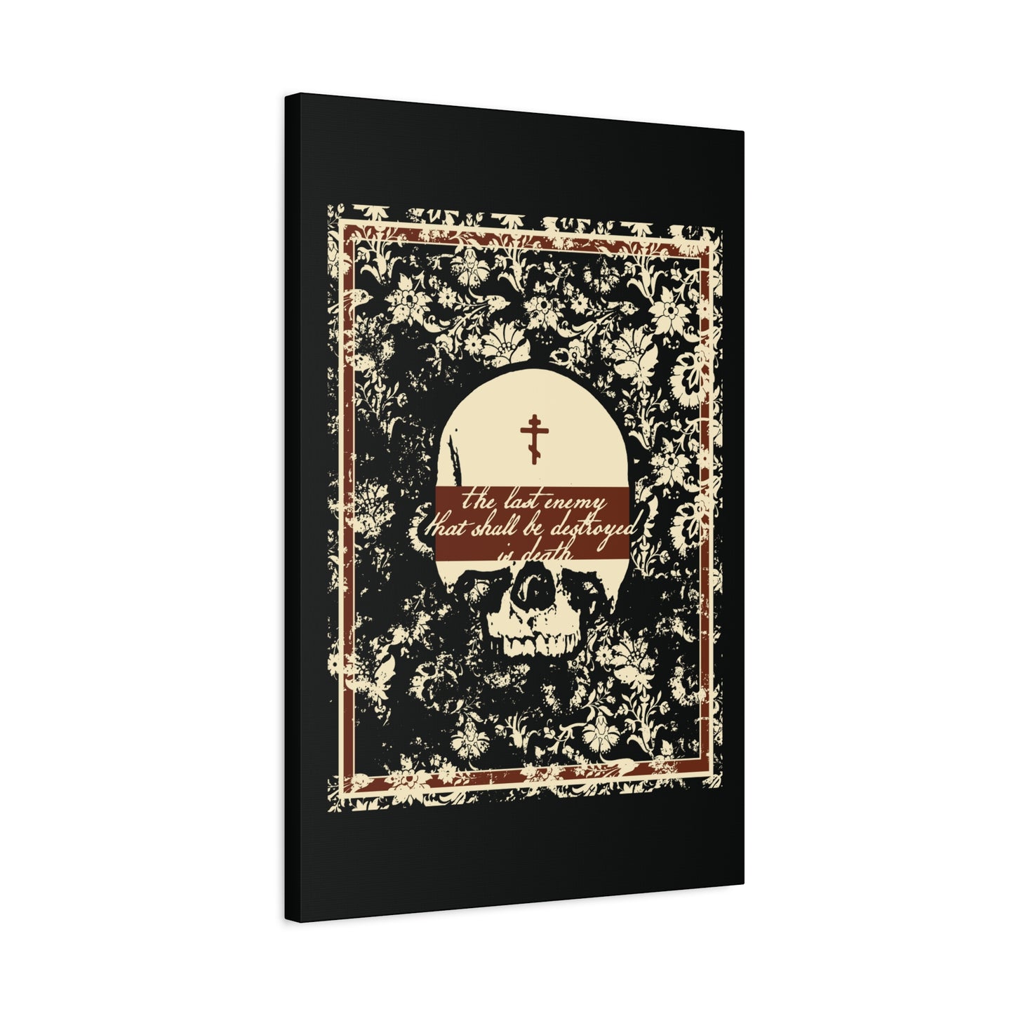 The Last Enemy That Shall Be Destroyed is Death (1 Cor 15:26) | Earthtone Skull and Floral Design | Resurrection | Orthodox Christian Canvas Art