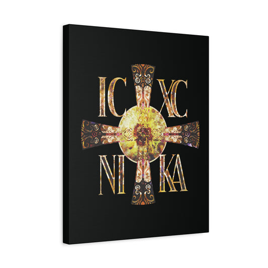 ICXC NIKA Celtic Style Equal Armed Cross | Bright Solar Texture | Orthodox Christian Canvas Art