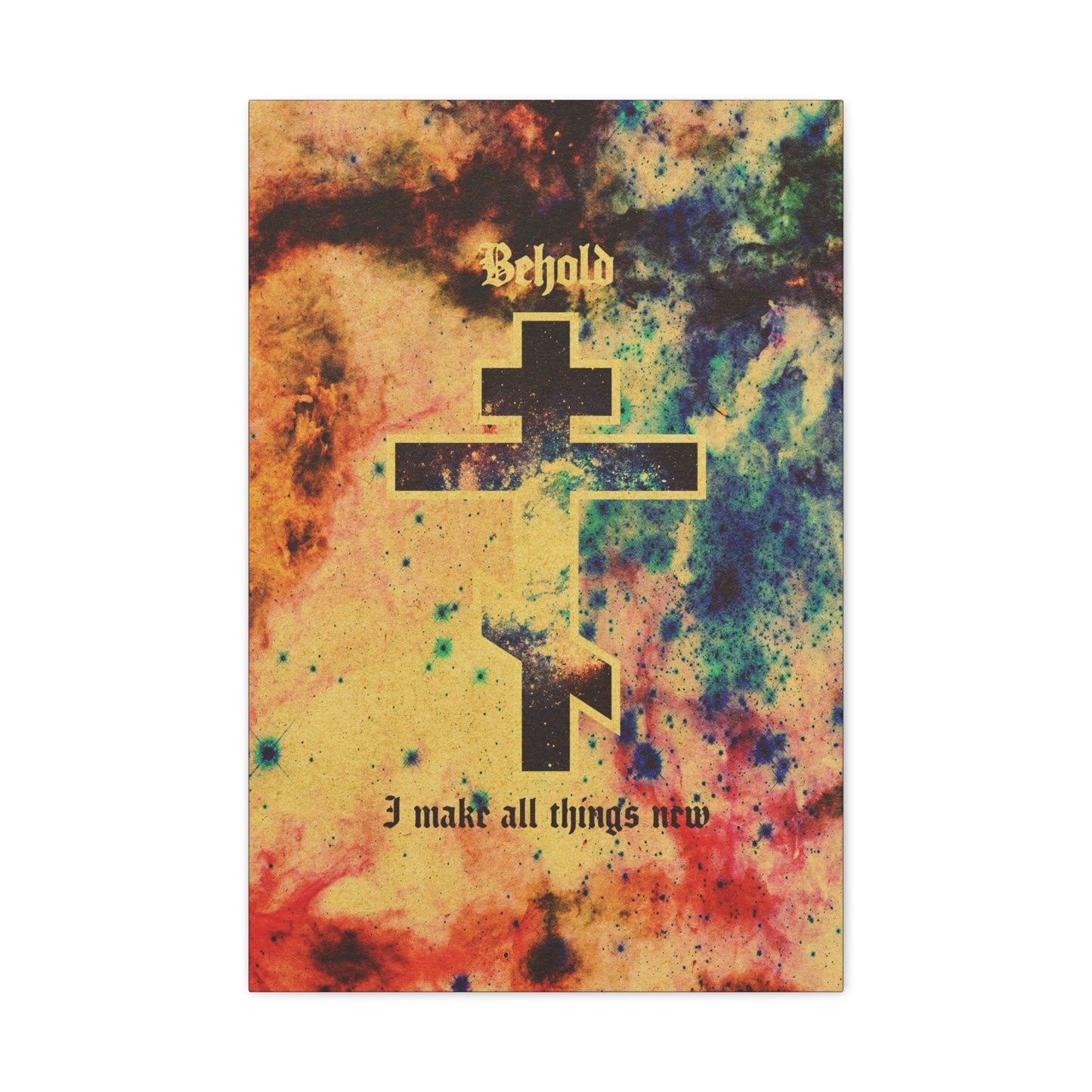 Behold, I Make All Things New (Revelation 21:5) | Cosmic Orthodox Cross On Inverted Starfield | Second Coming | Orthodox Christian Canvas Art