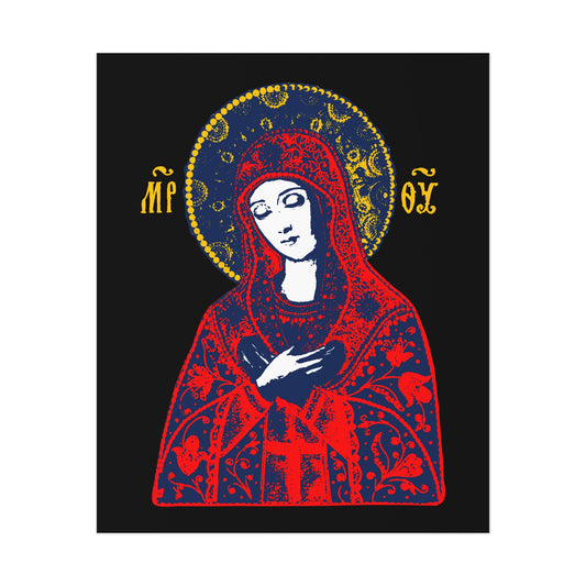 Joy of All Joys Tenderness Theotokos Iconographic Based on Traditional Orthodox Iconography | Bright Red Design | Orthodox Christian Art Poster