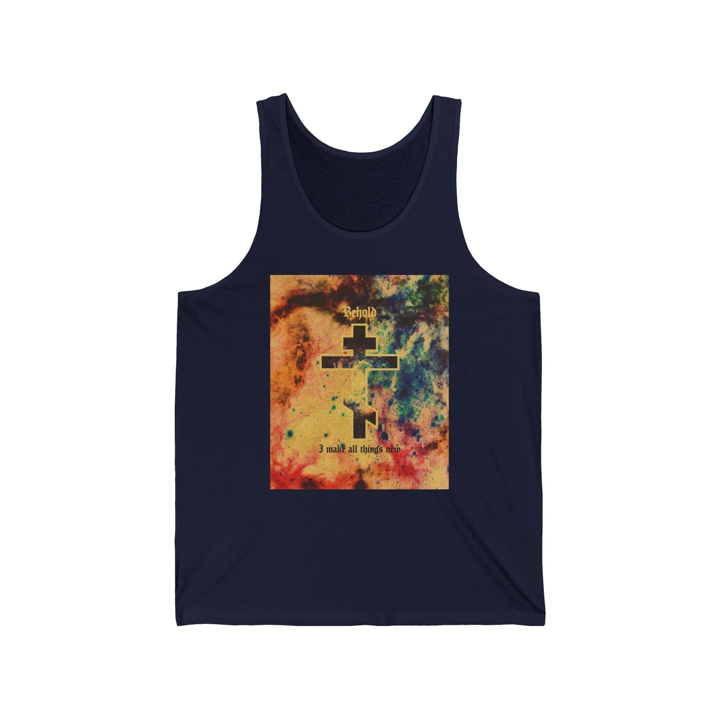 Behold, I Make All Things New (Revelation 21:5) | Cosmic Orthodox Cross On Inverted Starfield | Second Coming | Orthodox Christian Jersey Tank Top