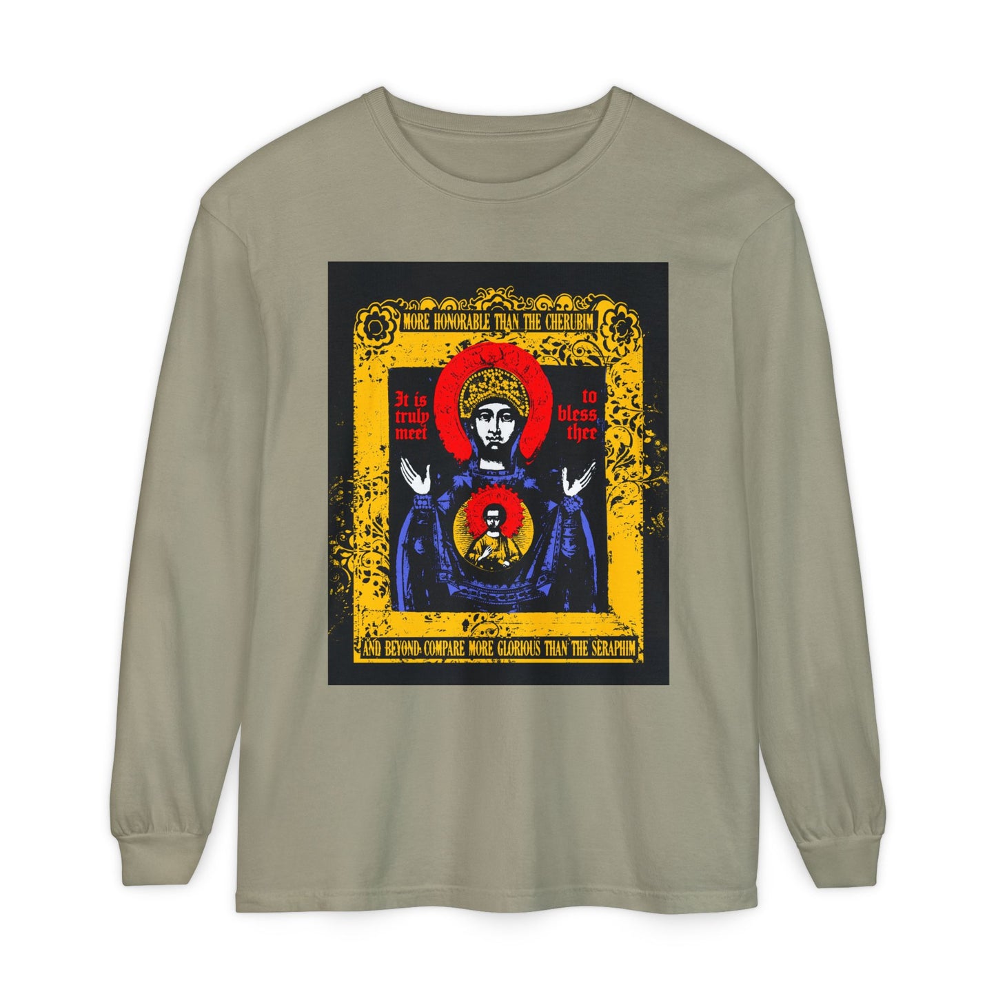 It is Truly Meet To Bless Thee Iconographic | Axion Estin Hymn to the Mother of God Theotokos | Orthodox Christian Long Sleeve Shirt