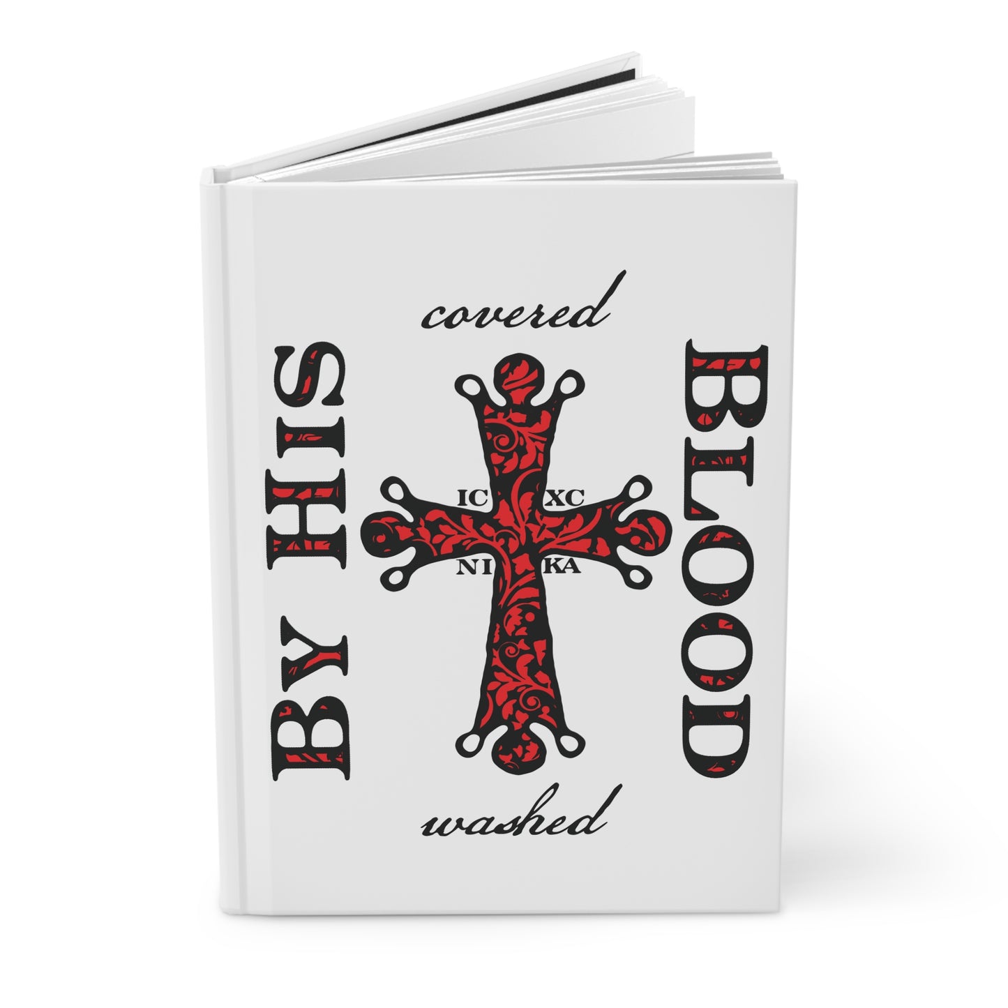 Washed/Covered By His Blood (1 John 1:7) | ICXC NIKA Ornate Red Orthodox Cross | Orthodox Christian Hardcover Journal