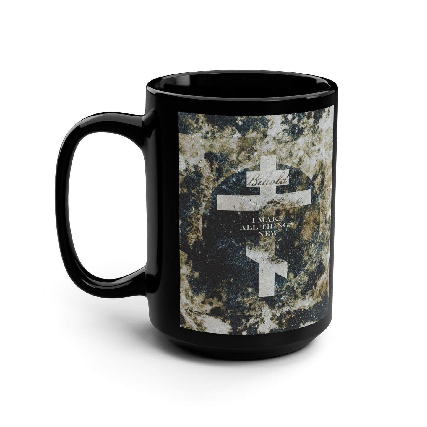 Behold, I Make All Things New | Revelation 21:5 | Cosmic Textured Orthodox Cross | Parousia | Orthodox Christian Black Mug